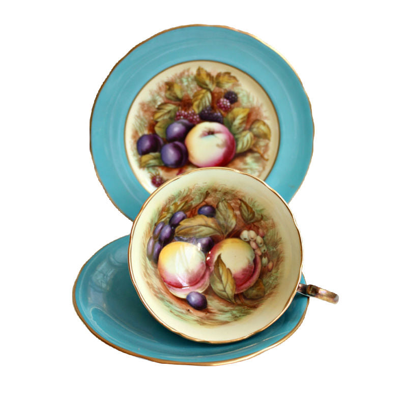 Aynsley Orchard Fruit Tea Cup & Cake Plate Trio Signed D