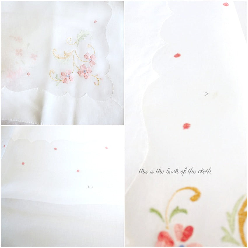 Heirloom Vintage Madeira White Floral Hand Embroidered Tablecloth 12 Napkins