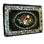 Napoleon III desk blotter in paper mache with mother-of-pearl floral inlay. Elegant folio design, collectible antique, perfect for refined writing desks.
