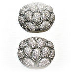 Art Deco rhinestone fan-motif shoe buckles from the 1920s–30s. A glamorous vintage pair with architectural design and brilliant sparkle.