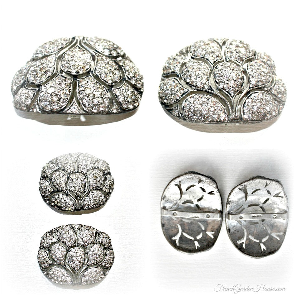 Art Deco shoe buckles, rhinestone shoe buckles, fan motif jewelry, 1920s accessories, 1930s fashion, vintage shoe clips, Art Deco rhinestone, antique fashion accessories, Deco glamour, collectible accessories