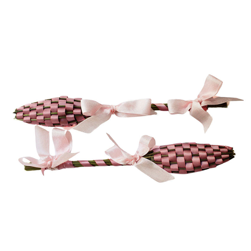 Handwoven French lavender wands with rose ribbons