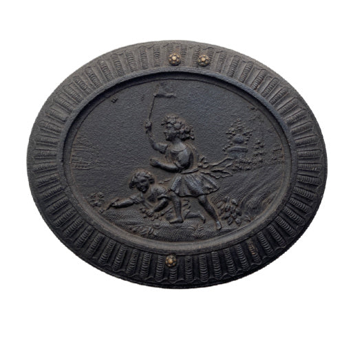 Antique oval Union Case featuring Girls Catching Butterflies motif, Civil War era thermoplastic photo case with interior damage as shown. 19th-century collectible.