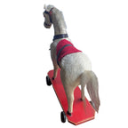 Antique fabric covered horse pull toy with leatherette bridle tail detail