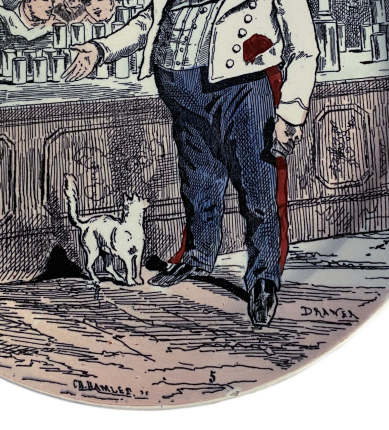 Showing signatures and vibrant colors and decorative edge of antique Creil-Montereau plate