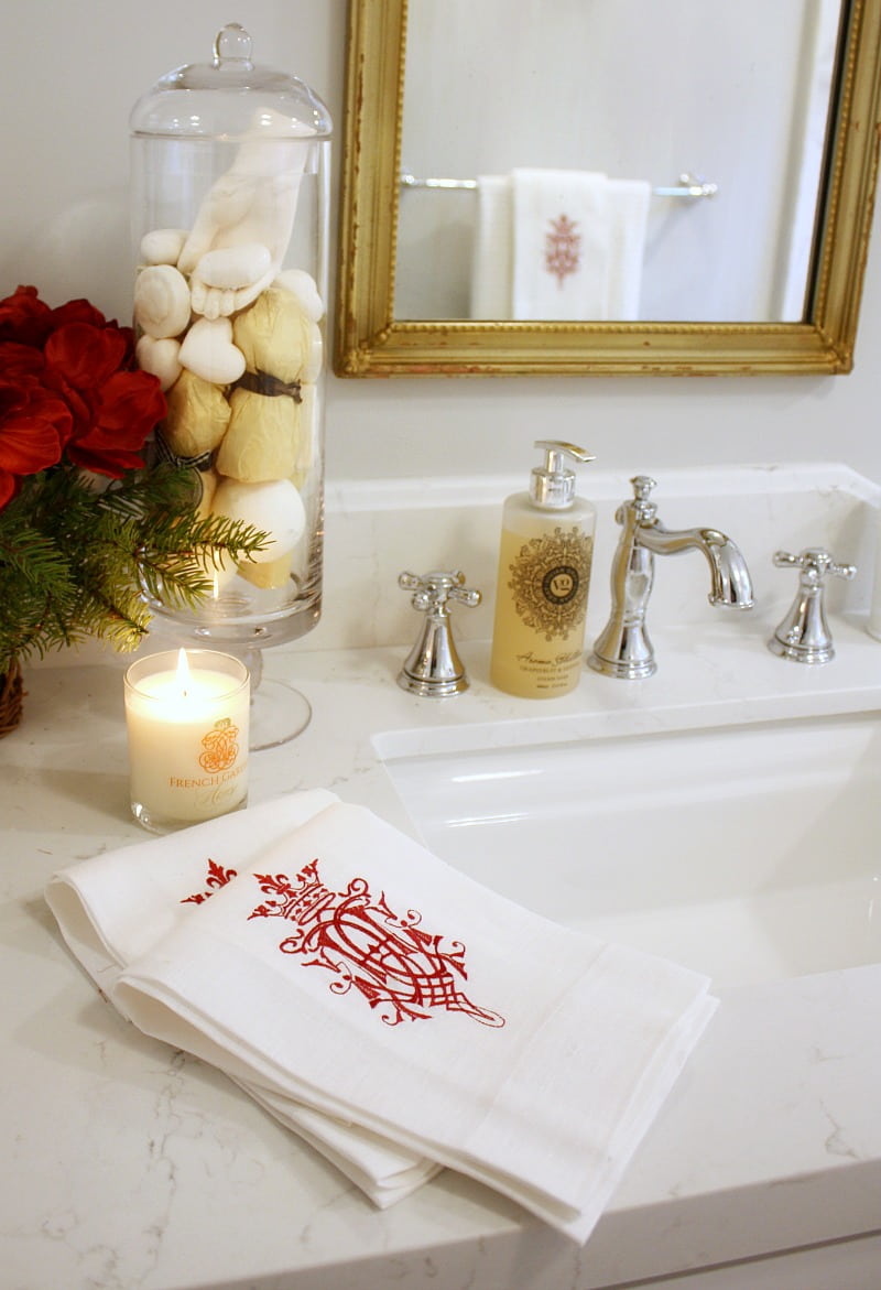 Linen Red Crown and Monogram Embroidered Towel