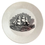 Sailing ship plate with simple coastal styling and wind-filled sails on 8.5 inch ceramic