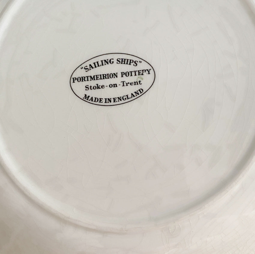Close-up of Portmeirion Pottery mark on Staffordshire plates from England