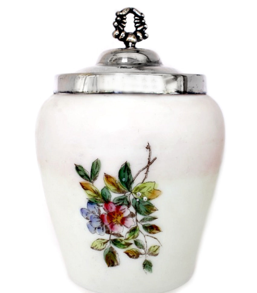 Antique Glass hand enameled Biscuit jar