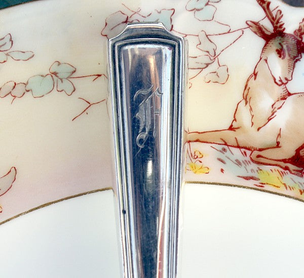 Vintage Art Deco Silverplate Monogrammed Cheese Server F