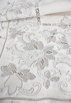 Antique Hand Embroidered Linen Table Set for Six with Tulip Runner