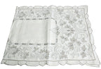 Antique Hand Embroidered Linen Table Set for Six with Tulip Runner