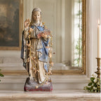 19th Century French Colonial Saint Teresa of Ávila Statue, 22" Polychrome with Wax Flower Garland