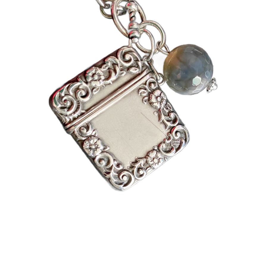 Objet Trouvé Antique Sterling Silver Stamp Box Pendant Charm Necklace