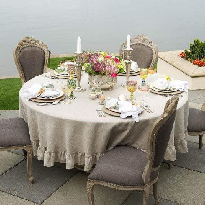 Elegant Natural European Organic Linen Round Tablecloth