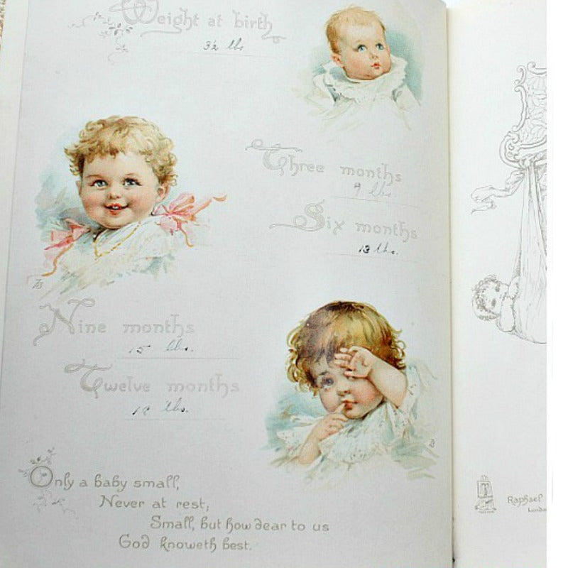 Antique Illustrated Frances Brundage Baby's Book Color Lithographs Tuck