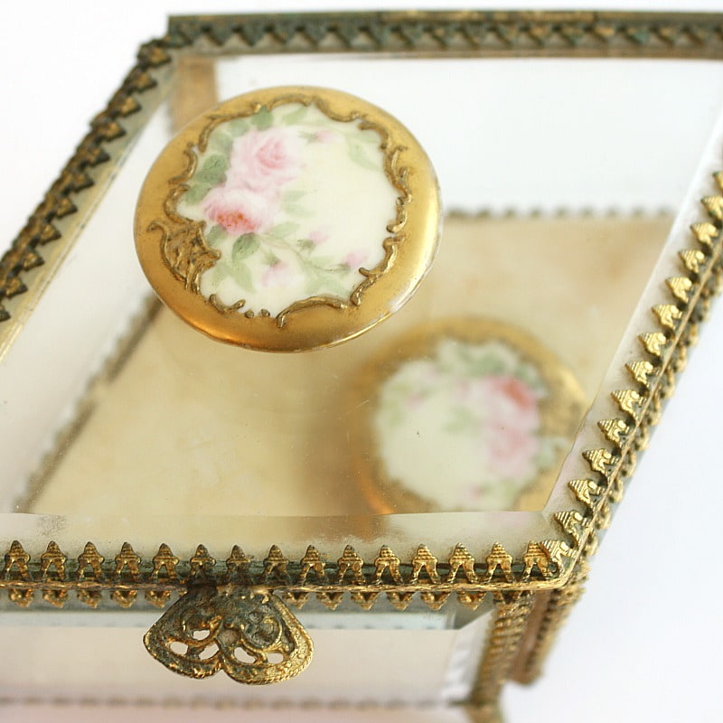 Antique Large Hand Painted Porcelain Buttons Pink Roses Pair