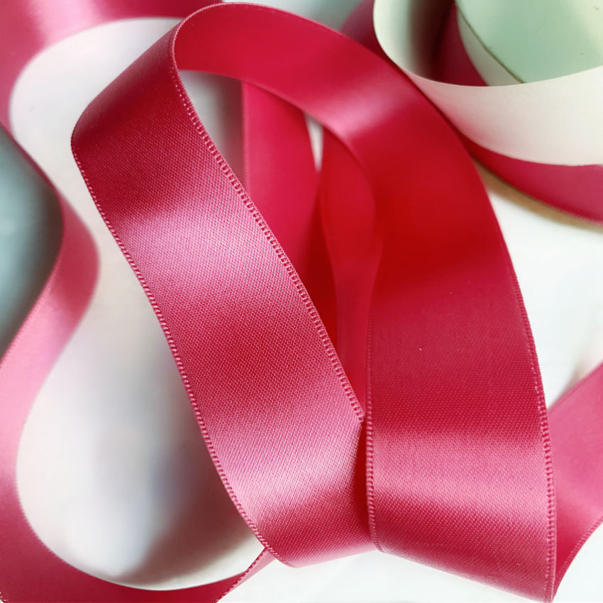 1930's Vintage French Double Faced Satin Ribbon 7/8" Bright Rose