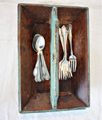 Hand Made Country Knife Box Caddy Light Green Paint