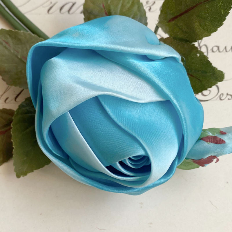 Vintage Millinery Blue Satin Rose and Bud