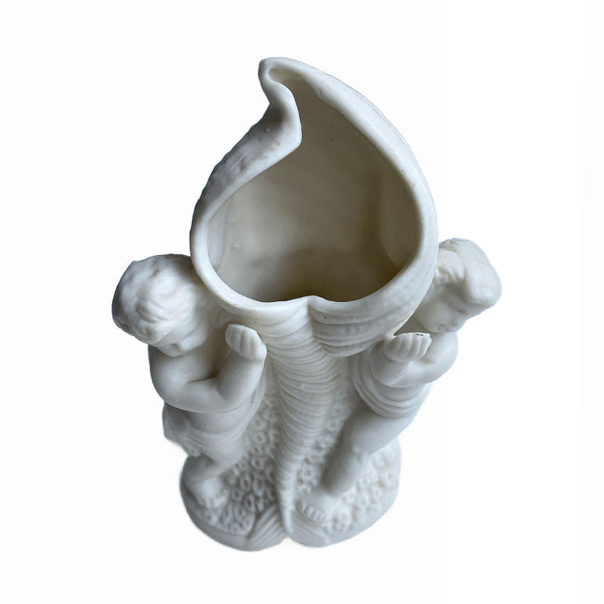 Vintage Bisque Sea Shell and Cherubs Vase