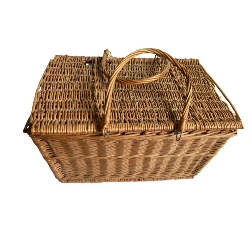 antique French willow market basket with lid