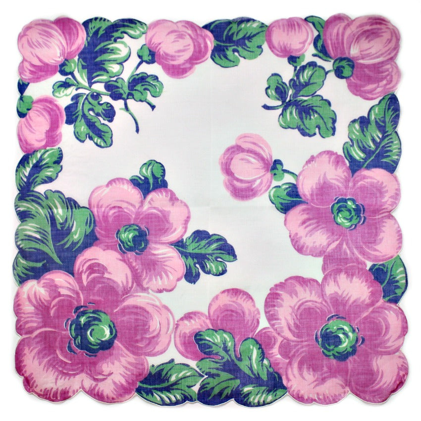 Vintage Voile Handkerchief Purple Blue Flowers