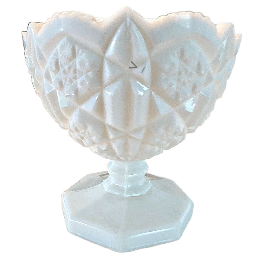 intage milk glass decorative bowl eight sided pedestal base with inclusion shown