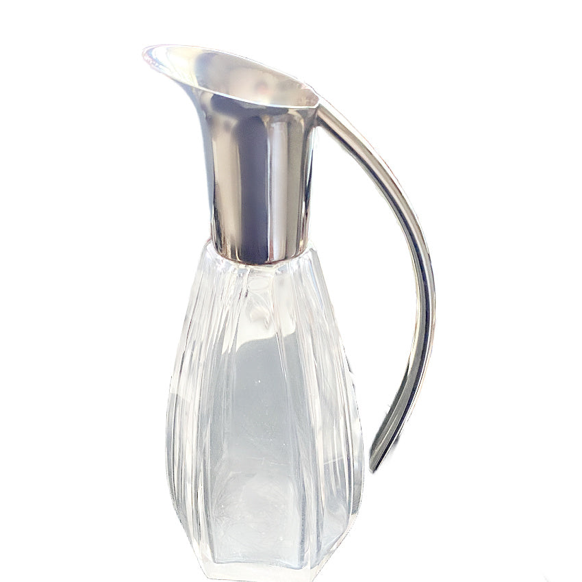 Art Deco Style Crystal Table Service Decanter with Silver Plated Collar and Handle