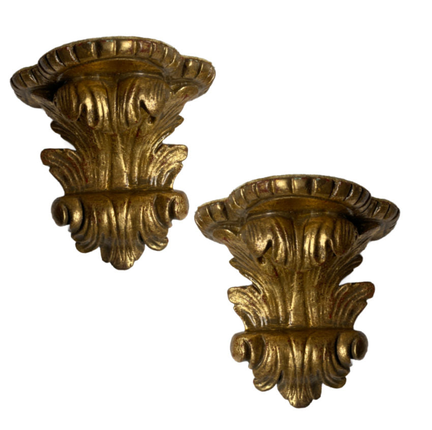 Italian gilt brackets, vintage plaster brackets, Italian wall shelves, gilt wall brackets, Florentine décor, Italian decorative arts, gold wall corbels, vintage Italian décor, Hollywood Regency wall décor, architectural brackets, mid-century Italian wall shelves, collectible wall brackets