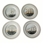 Four porcelain sailing ship plates for  a coastal wall art with gilt rims