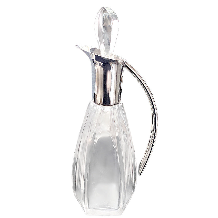 Art Deco Style Crystal Table Service Decanter with Silver Plated Collar and Handle
