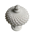 Diamond point patterned milk glass covered dish top finial