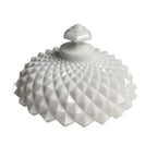 Milk glass lidded compote bowl for cookies and macarons lid detail