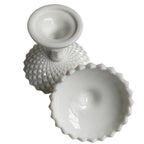 Diamond point patterned milk glass covered dish bottom view