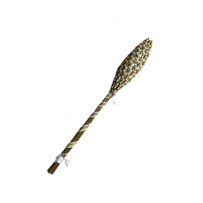 Yellow brocade floral ribbon handwoven French lavender wand.