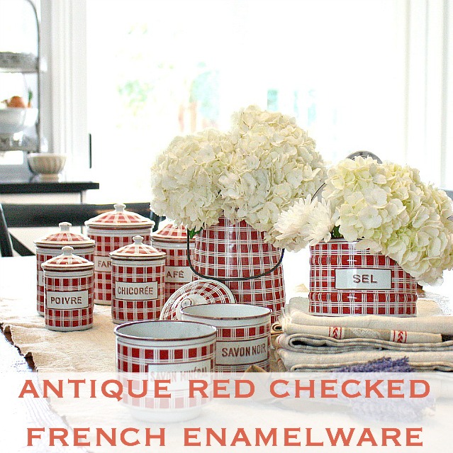 Red & White Check Antique French Enamelware