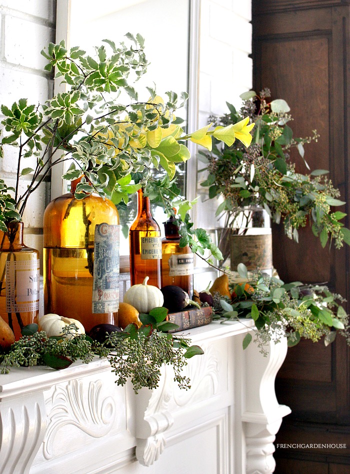 fall mantel with candles