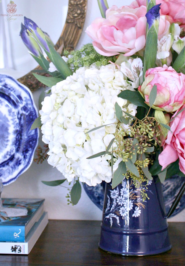 antique-french-coffee-pot-with-hydrangea-iris-peonies