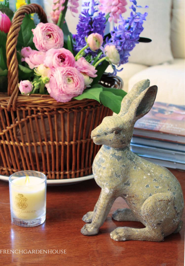 Fresh Spring Flowers in a French Basket