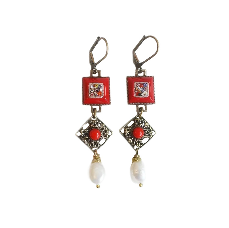 Pearl and micromosaic earrings