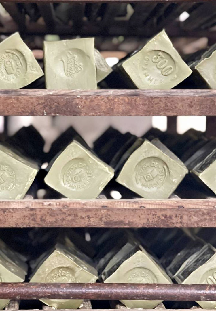 Marseille soap drying on rack