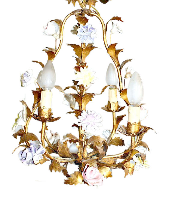 French Gilded Birdcage 4 Light Antique Chandelier, 1020337