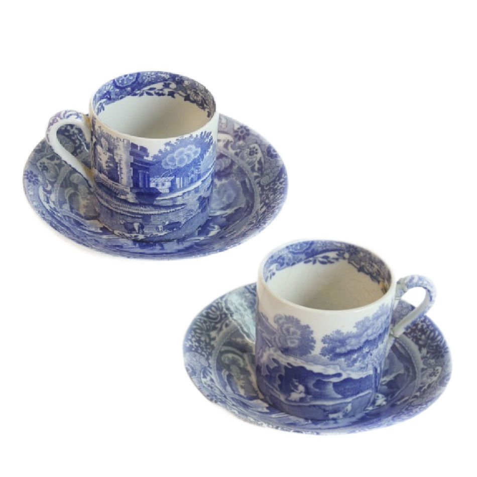 Antique-blue and wite spode cups pair