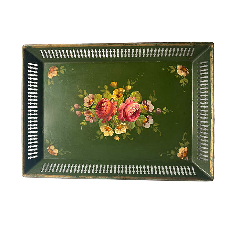 French antique tole tray roses