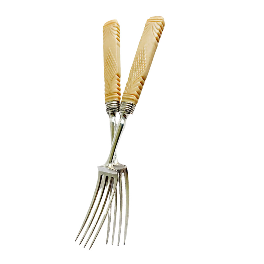 antqiue bone and silver appetizer serving forks