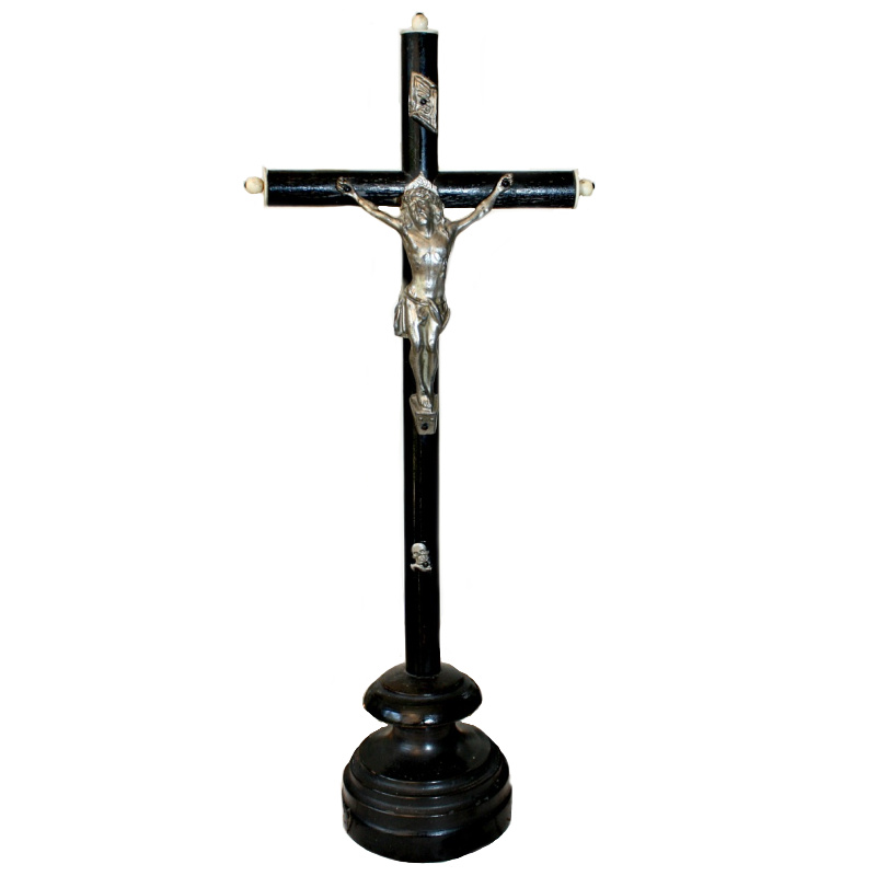 Antique French silver Ebonized Wood Crucifix