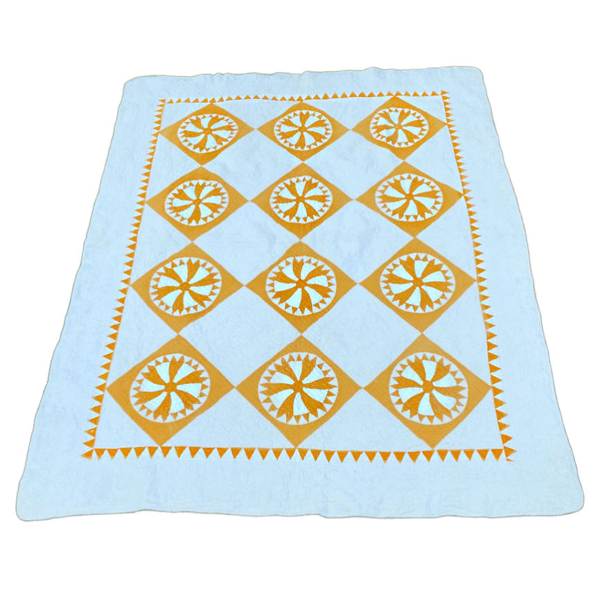 Antique French COuntry Quilt white and yellow