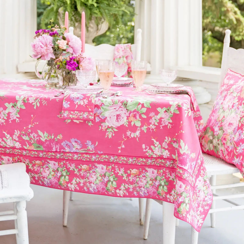 Pink cottage rose tablecloth