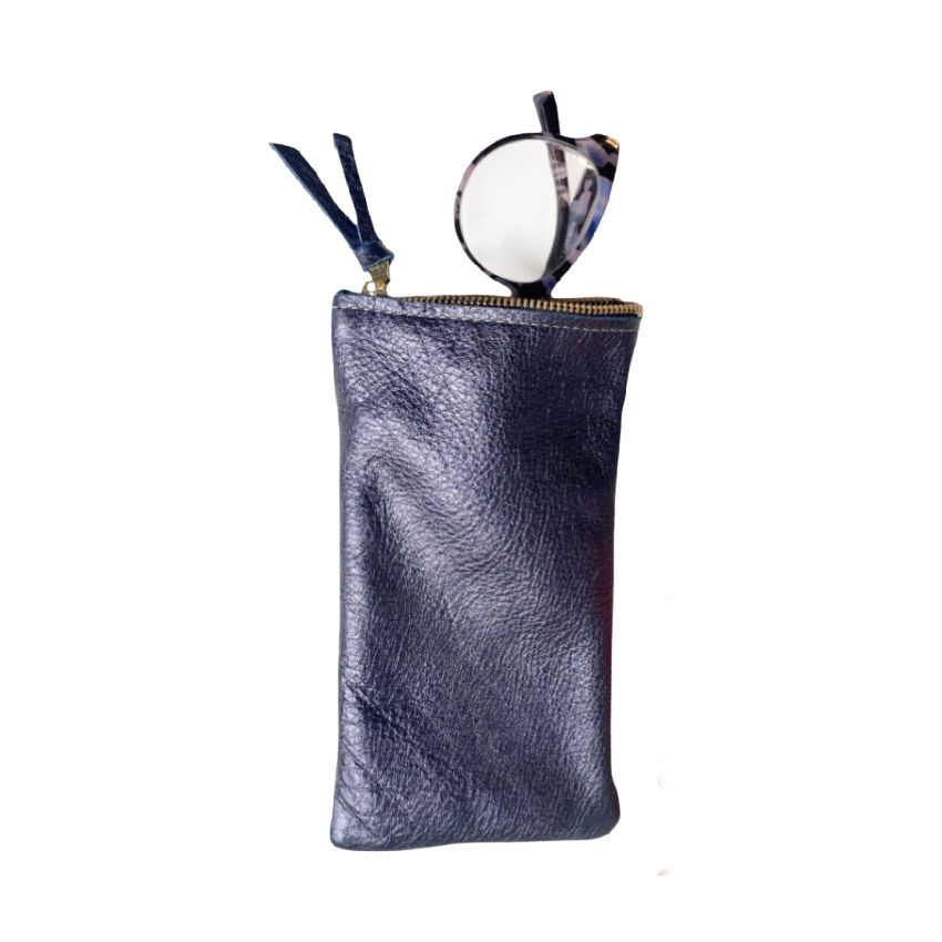 Lapis BLue Leather French eyeglass case